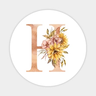 Watercolor sunflower bouquet monogram letter H Magnet